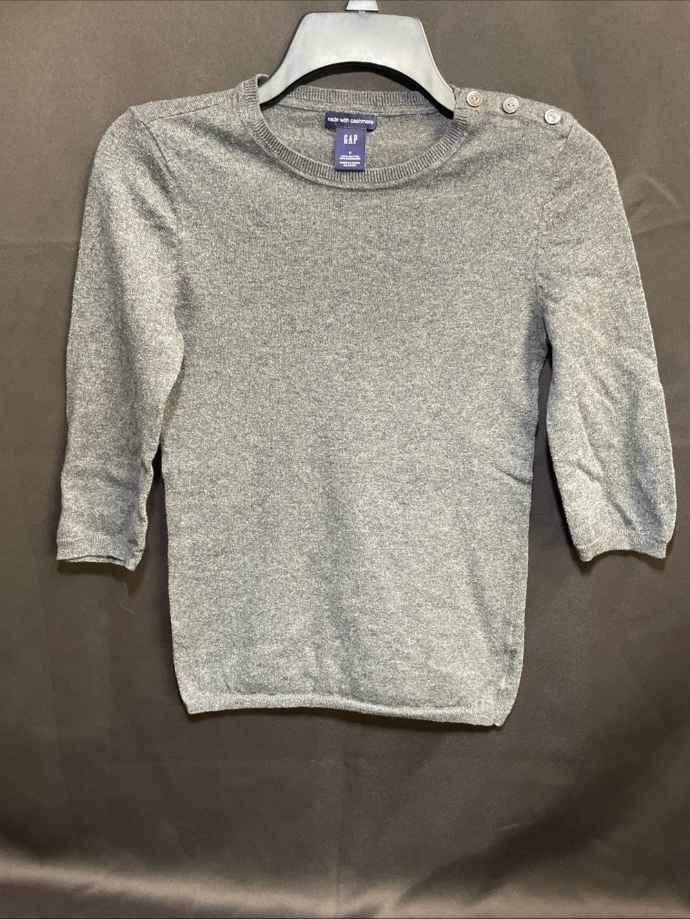 GAP Gray Crewneck Sweater with Shoulder Buttons Cashmere Cotton Blend